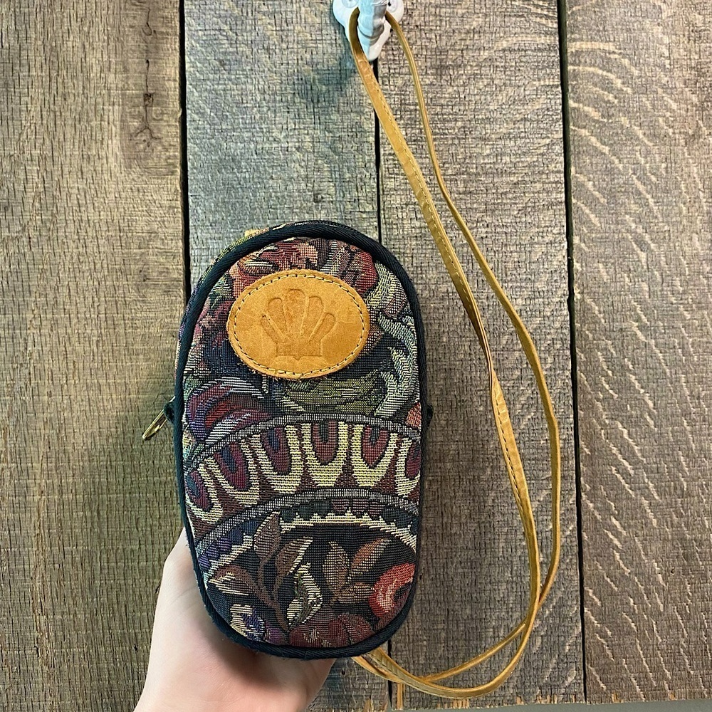 Tapestry Floral Mini Crossbody Purse Phone Purse Leather Strap and Detailing